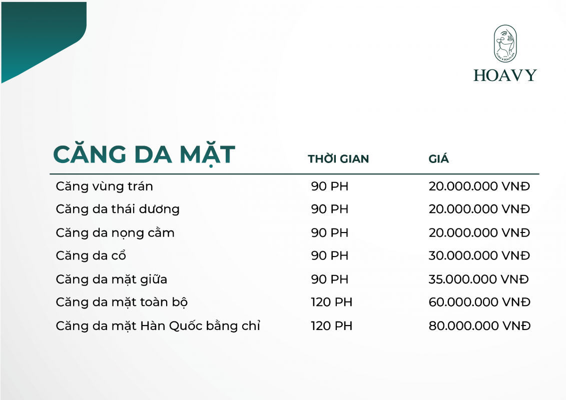 Bang gia dich vu tham my tai tham my vien hoa vy cang da mat