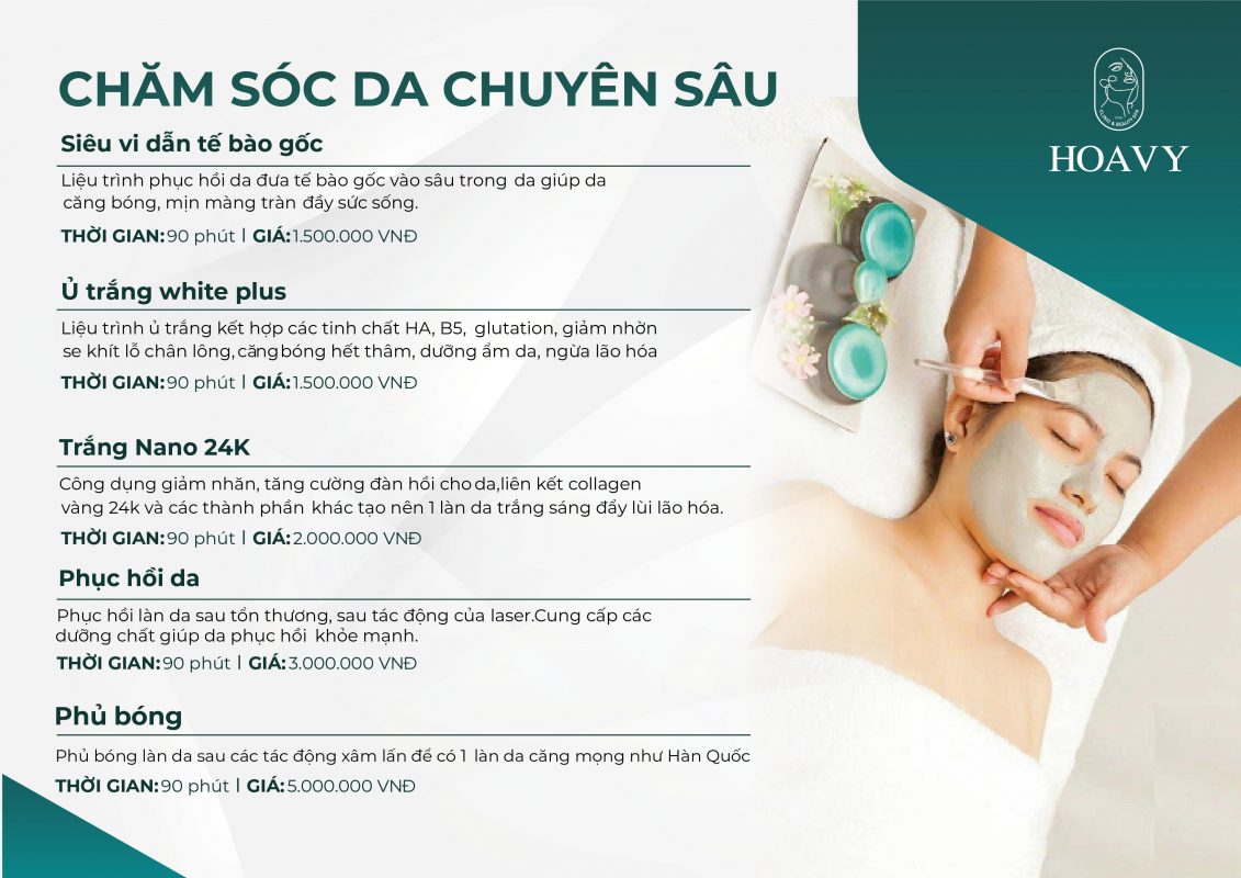 Bang gia dich vu tham my tai tham my vien hoa vy cham soc da chuyen sau