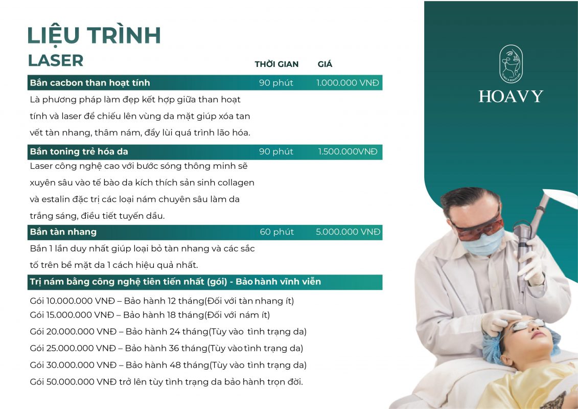 Bang gia dich vu tham my tai tham my vien hoa vy cham soc da lieu trinh laser