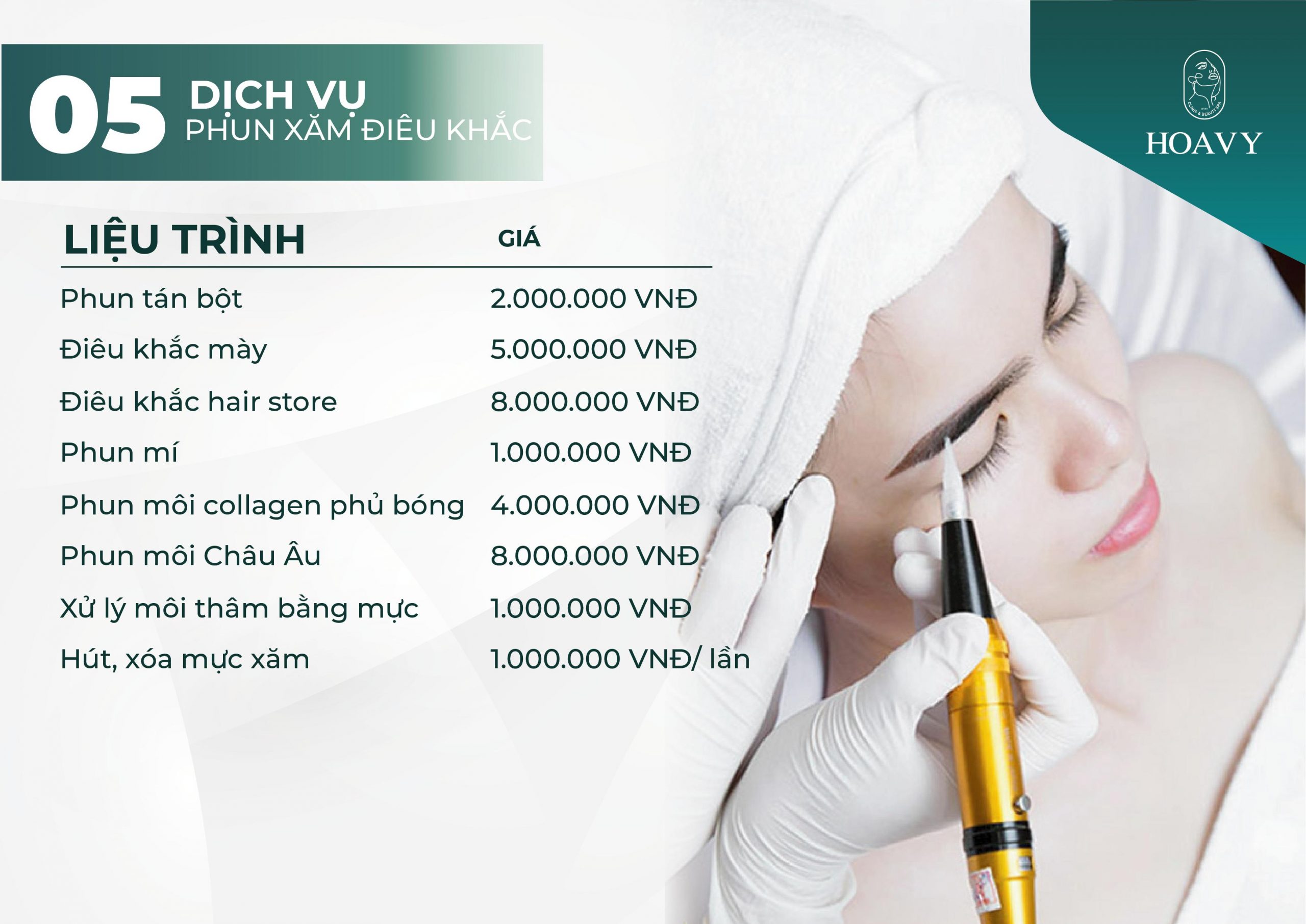 Bang gia dich vu tham my tai tham my vien hoa vy phun xam