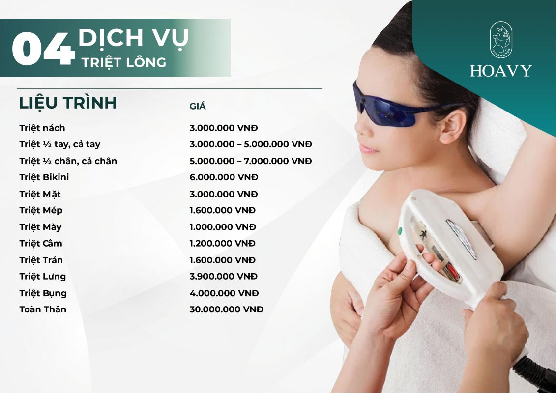 Bang gia dich vu tham my tai tham my vien hoa vy triet long