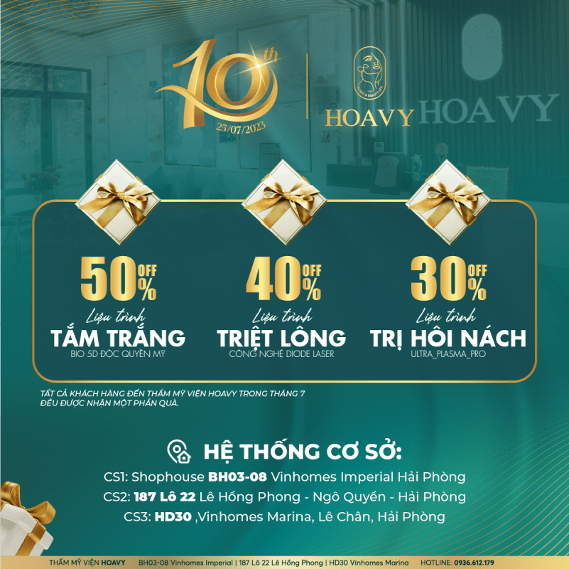 giảm giá lên đến 50% - thẩm mỹ viện hoavy kỷ niệm 10 năm thành lập