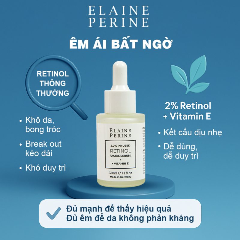 Retinol vốn nổi tiếng trong chống lão hoá, nhưng nhiều người phải bỏ dở vì bong tróc, đỏ rát nhưng Retinol của Elaine lại có phản ứng “êm ái” bất ngờ